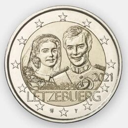 40-летие бракосочетания Герцога Анри и Герцогини Марии-Терезы (рельеф) 2 евро 2021 Люксембург