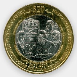 100 лет конституции Мексики 20 песо 2017 Мексика (сост. about UNC)