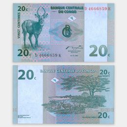 Банкнота 20 сантимов 1997 Конго (сост. UNC)