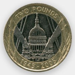 60 лет окончанию Второй мировой войны 2 фунта 2005 Великобритания (сост. Very Fine)