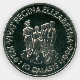 70 лет Королевы Елизаветы II 10 даласи 1996 Гамбия (сост. UNC)