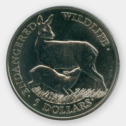 Иранская лань 5 долларов 1991 Острова Кука (сост. UNC)