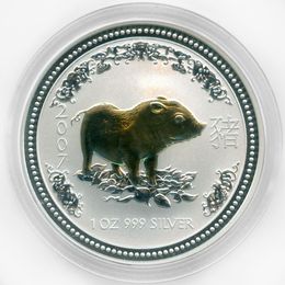 Год свиньи 1 доллар 2007 Австралия - Позолоченная