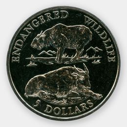 Гималайский Такин 5 долларов 1992 Острова Кука (сост. UNC)