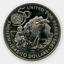 50 лет ООН 10 долларов 1995 Намибия (сост. UNC)