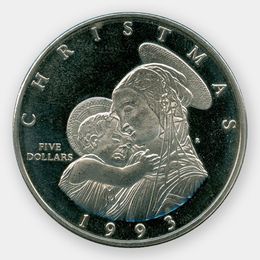 Рождество 5 долларов 1993 Маршалловы Острова (сост. UNC)