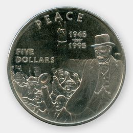 50 лет миру - Черчилль 5 долларов 1995 Маршалловы Острова (сост. UNC)