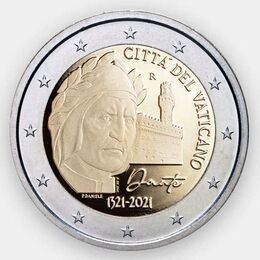 700 лет со дня смерти Данте Алигьери 2 евро 2021 Ватикан