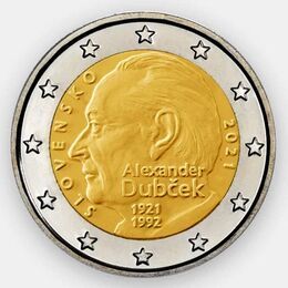 100 лет со дня рождения Александра Дубчека 2 евро 2021 Словакия