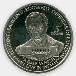 Франклин Рузвельт 5 долларов 1990 Ниуэ