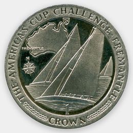 Регата Кубок Америки. Карта Австралии 1 крона 1987 Остров Мэн