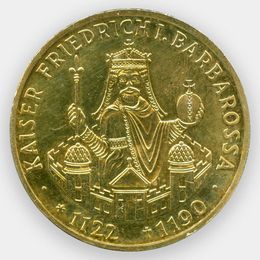 800 лет со дня смерти Фридриха I Барбаросса 10 марок 1990 Германия (позолоченная)