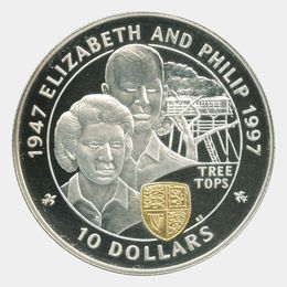 Свадьба Королевы Елизаветы II и Принца Филиппа 10 долларов 1997 Фиджи (сост. Proof)