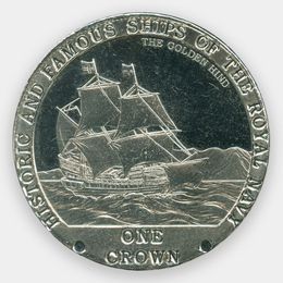Корабли Королевского флота - The Golden Hind 1 крона 2008 Тристан-да-Кунья (сост. Proof)