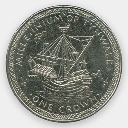 1000 лет Тинвальду - Каракка 1 крона 1979 Остров Мэн (сост. UNC)