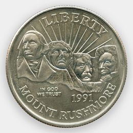 50 лет мемориалу Рашмор 50 центов 1991 США (сост. UNC)