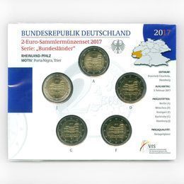Рейнланд-Пфальц (A, D, F, G, J) 2 евро 2017 Германия (5 монет в буклете)