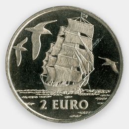 Внутренняя навигация. Корабль и 3 чайки 2 евро 1997 Нидерланды (сост. Proof)