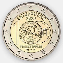 100 лет введения в обращения монет с изображением литейщика 2 евро 2024 Люксембург