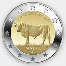 Мальтийский бык 2 евро 2025 Мальта