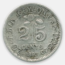 25 центов 1893 Цейлон (Шри-Ланка) (Very Fine)