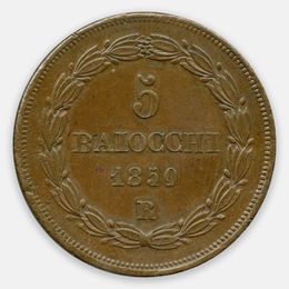 5 байокко 1850 Папская область (Италия) (XFine)