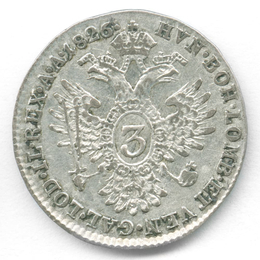 3 крейцера 1826 Австрия (Very Fine)