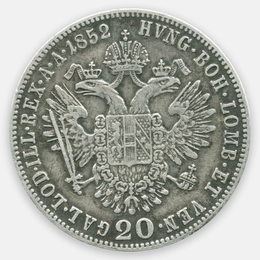 20 крейцеров 1852 (Портрет вправо) Австрия (Very Fine)