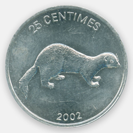 Ласка 25 сантимов 2002 Конго (XFine)