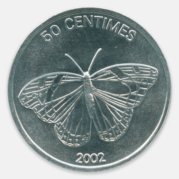 Бабочка 50 сантимов 2002 Конго (UNC)