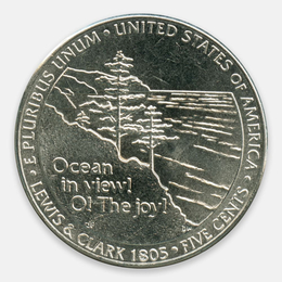 Экспедиция Льюиса и Кларка. Выход к океану 5 центов 2005 (D) США (XFine)