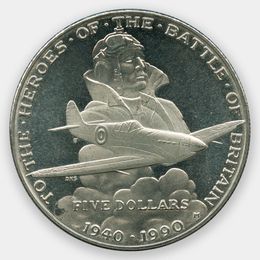 Героям битвы за Британию 5 долларов 1990 Маршалловы Острова (сост. UNC)