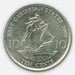 10 центов 2009-2022 Восточные Карибы (UNC)