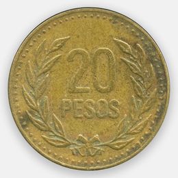 20 песо 1989-1994 Колумбия (Very Fine)