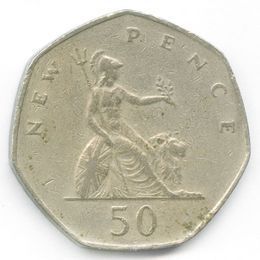 50 новых пенсов 1969-1981 Великобритания (Very Fine)