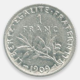 1 франк 1909 Франция (XFine)