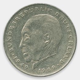 Конрад Аденауэр, 20 лет Федеративной Республике 2 марки 1969-1987 Германия (Very Fine)