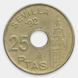 Expo Sevilla. Король Хуан Карлос 25 песет 1992 Испания (Very Fine)