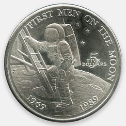 20 лет первому человеку на Луне 5 долларов 1989 Маршалловы Острова (UNC)