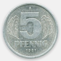 5 пфеннигов 1976-1990 ГДР (Very Fine)