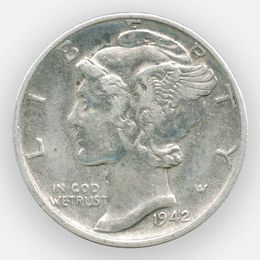 1 дайм (10 центов) 1942 США (сост. Very Fine)