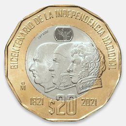 200 лет независимости 20 песо 2021 Мексика