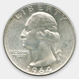 25 центов 1964 США (сост. about UNC)