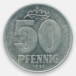 50 пфеннигов 1968-1990 ГДР (Very Fine)