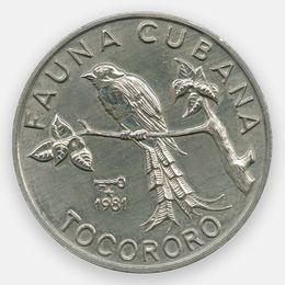Фауна Кубы. Кубинский трогон 1 песо 1981 Куба