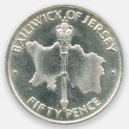 25 лет свадьбе Королевы Елизаветы и Принца Филиппа 50 пенсов 1972 Джерси (UNC)