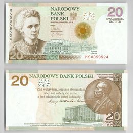 100 лет присвоения Нобелевской премии Марии Склодовской-Кюри 20 злотых 2011 Польша сост. UNC