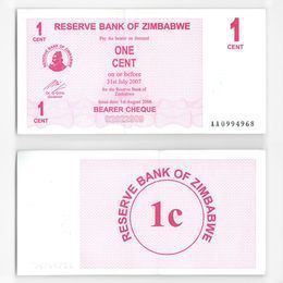 Банкнота 1 цент 2006 Зимбабве (about UNC)