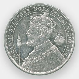 25 лет вступлению на престол Оскара II 2 кроны 1897 Швеция