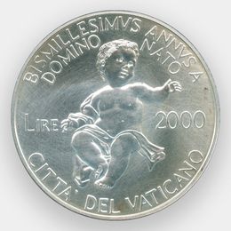 2000 лет со дня рождения Иисуса Христа 2000 лир 2000 Ватикан (Серебро 0,835 16,00 гр)